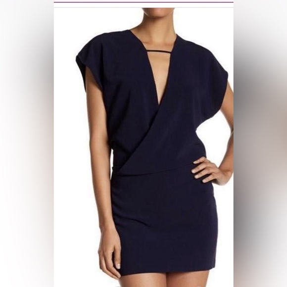 Halston Heritage Cap Sleeve Crepe Dress in Navy Blue - Picture 2 of 8